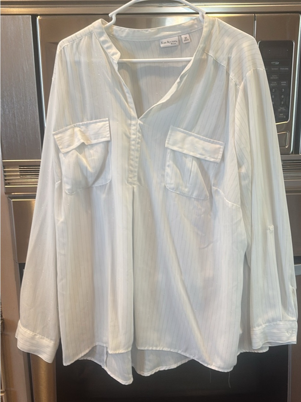 Kim Rogers White Blouse with Metallic Pinstripes